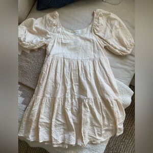 Creme Cotton Mini Tiered Dress